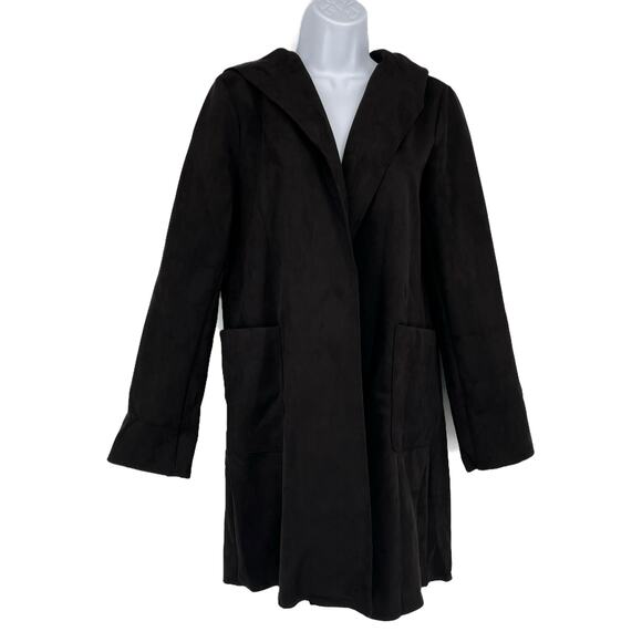 HyFve Women's Perfect Match Faux Suede Hooded Coat in Black Size Medium - Picture 1 of 6